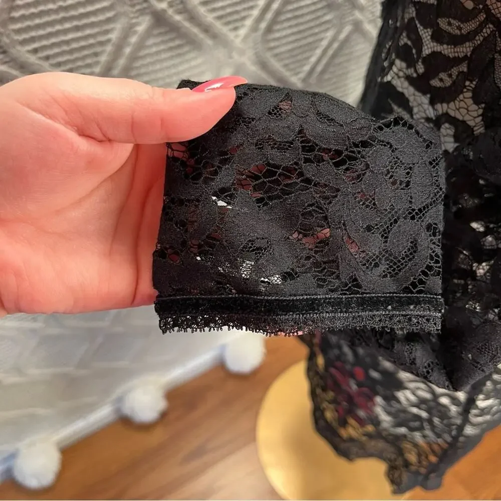 FREE‎ PEOPLE | Black Lace Embroidered Tunic Cut Out Back Sheer Top